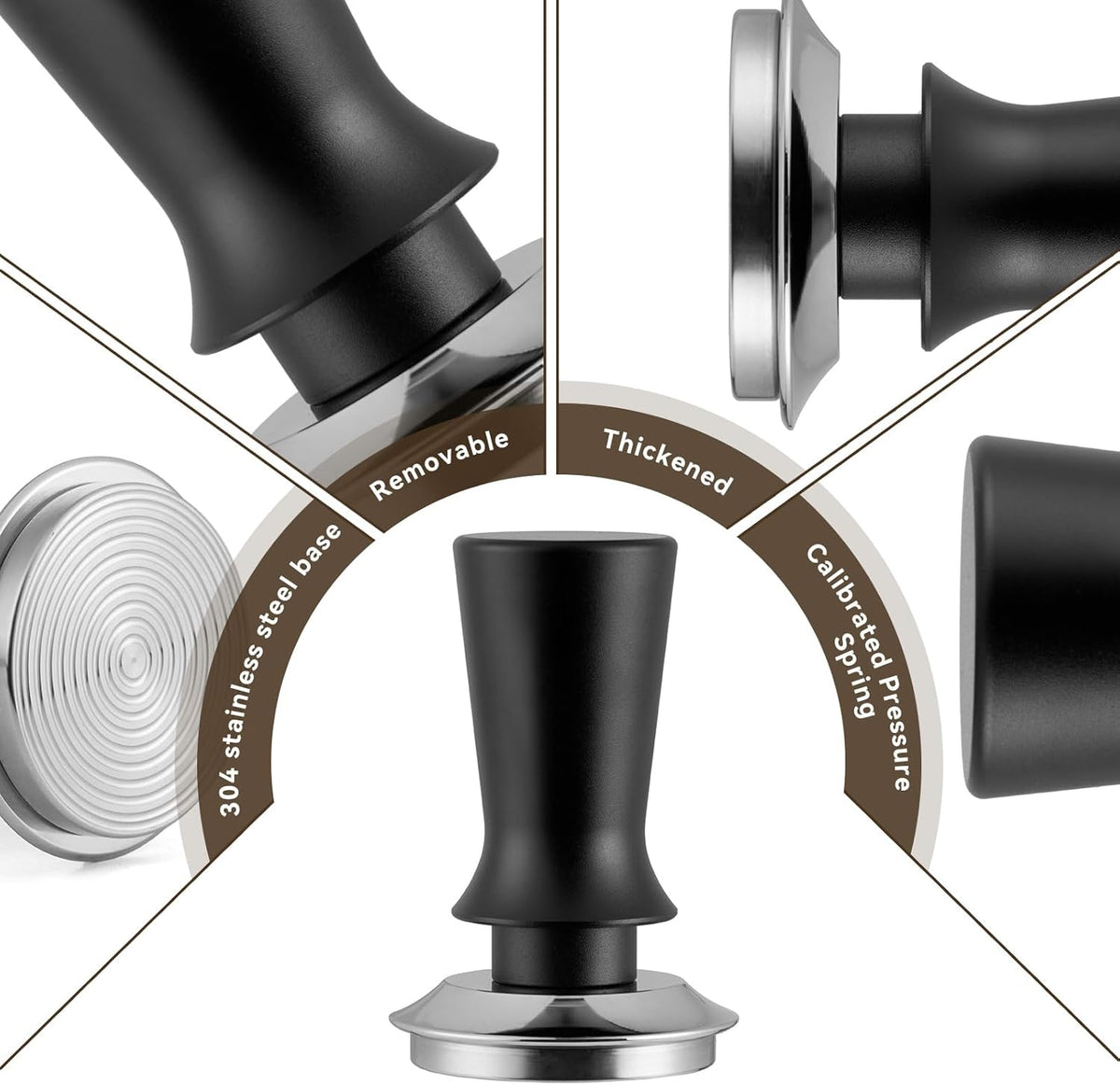 53mm Espresso Tamper Set, Barista Tools Kit for Coffee Machine, Spring-Loaded 304 Stainless Steel Base 30lbs Coffee Calibrated Tamper and Distributer for Enjoying cafes Home Office hotels(53mm)
