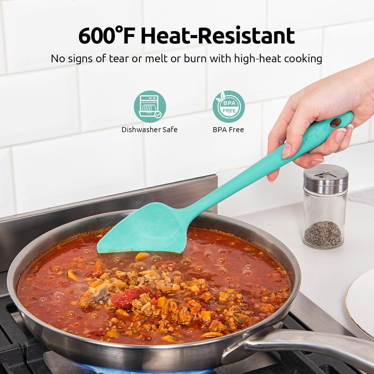 U-Taste Silicone Baking Spatula Set: 600ºF High Heat Resistant, Food Grade Flexible Rubber Kitchen Cooking Mixing Scraper, Food Grade Seamless Utensil for Nonstick Cookware Set of 3 (Multicolors)
