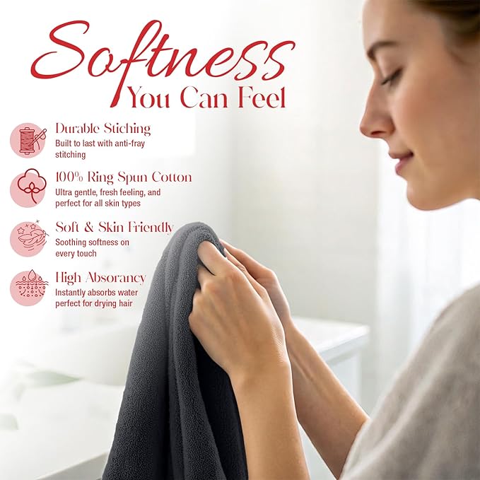 RIVERSIDE 24 Pack Washcloths Set - 100% Cotton [12x12 Inches] - Soft, Quick-Dry & Highly Absorbent Face Towels - Perfect for Bathroom, Gym, Hotel, Spa & Travel - Charcoal