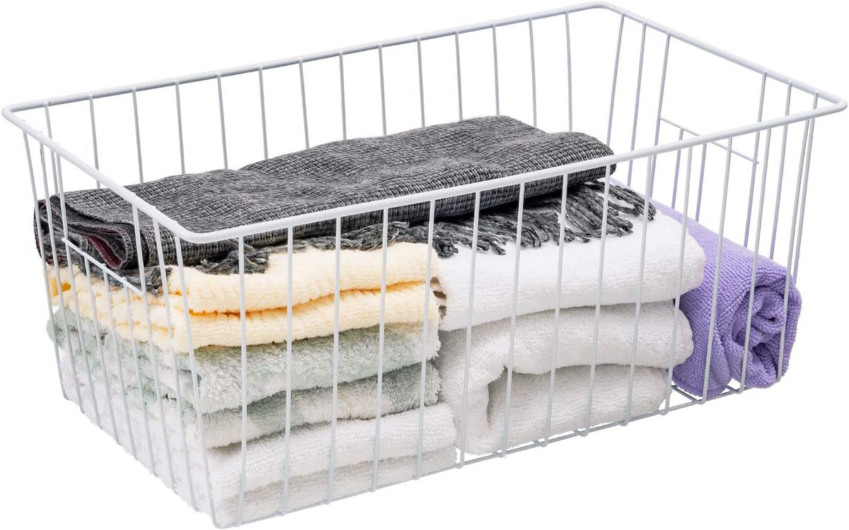 16inch Freezer Wire Storage Organizer Baskets, Household Refrigerator Bins with Built-in Handles