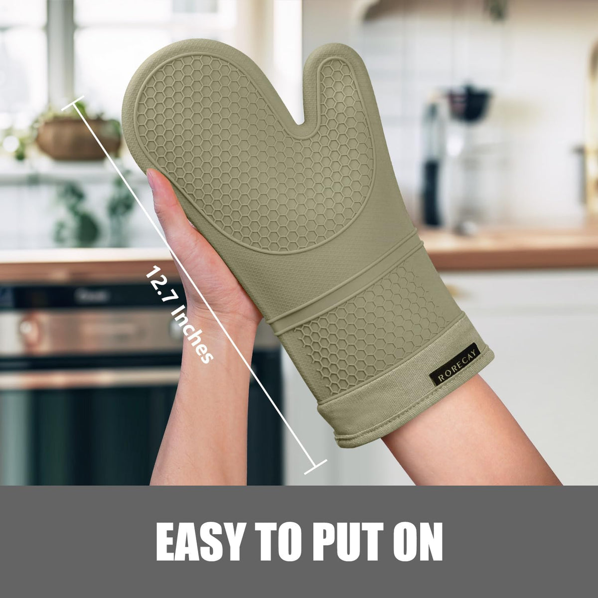 Rorecay 6pcs Oven Mitts and Pot Holders Sets Heat Resistant 500 Degrees, Extra Long Silicone Oven Gloves Non-Slip Potholders Hot Pads for Kitchen Baking Cooking, Quilted Liner, Martini Olive
