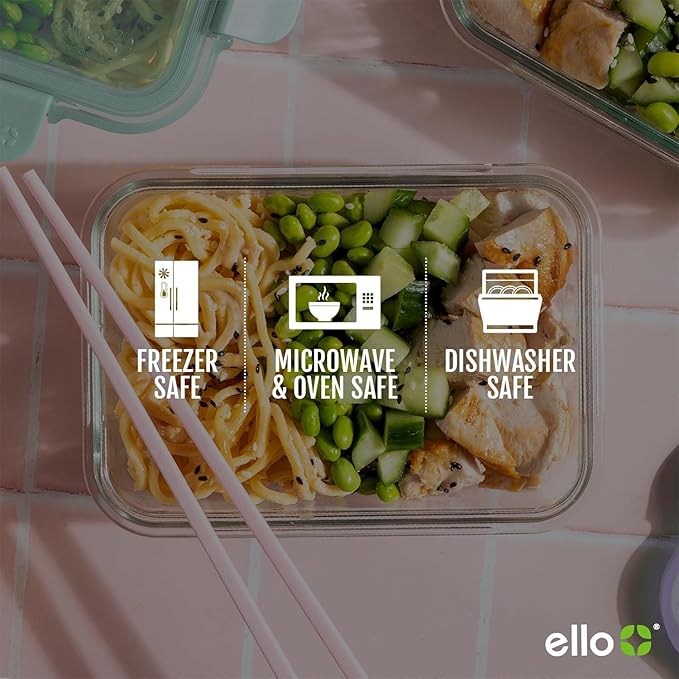 Ello Color Lock 2 Cup 6PC, 3 Pack Glass Meal Prep Sets Leak-Proof Glass Food Storage Containers with Airtight BPA-Free Plastic Lids, Dishwasher, Microwave, and Freezer Safe, Purple Rain