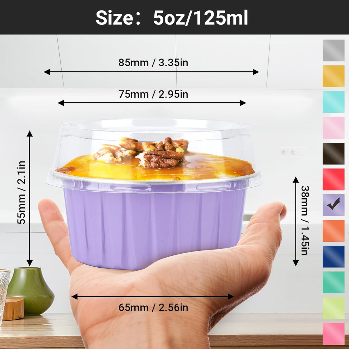 EUSOAR Cupcake Liners, 30pcs 5oz Mini Cake Pans Aluminum Foil Baking Cups with Lids, Cheesecake Muffin Cups, Disposable Dessert Containers Tin for Flan Creme Brulee Souffle Custard Pudding