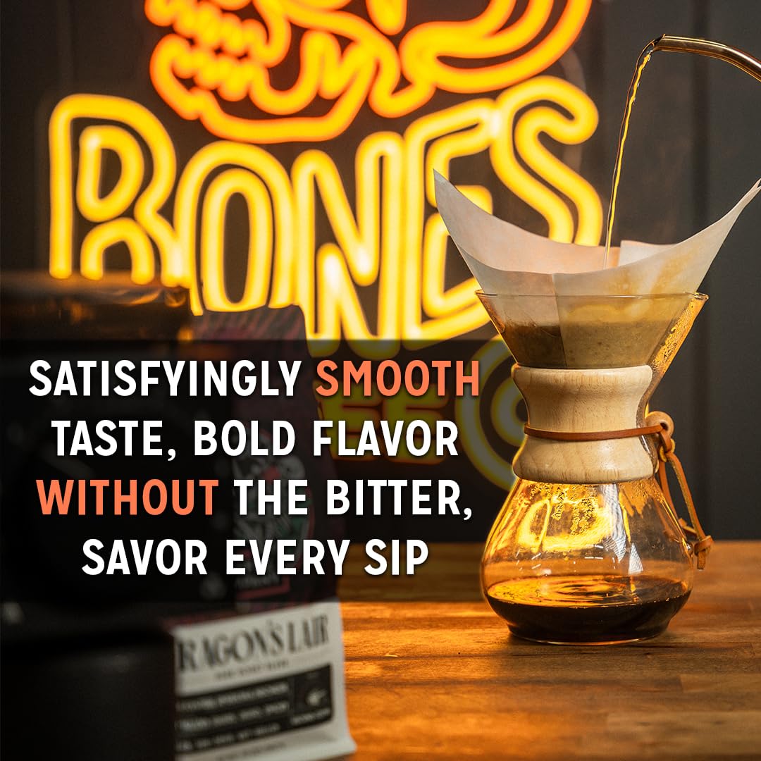 Bones Coffee Company Crazelnut, Hazelnut Flavored Coffee, Medium Roast Low Acid Arabica Beans Compatible with Auto drip and French Press Coffee Maker, 12 Oz Ground