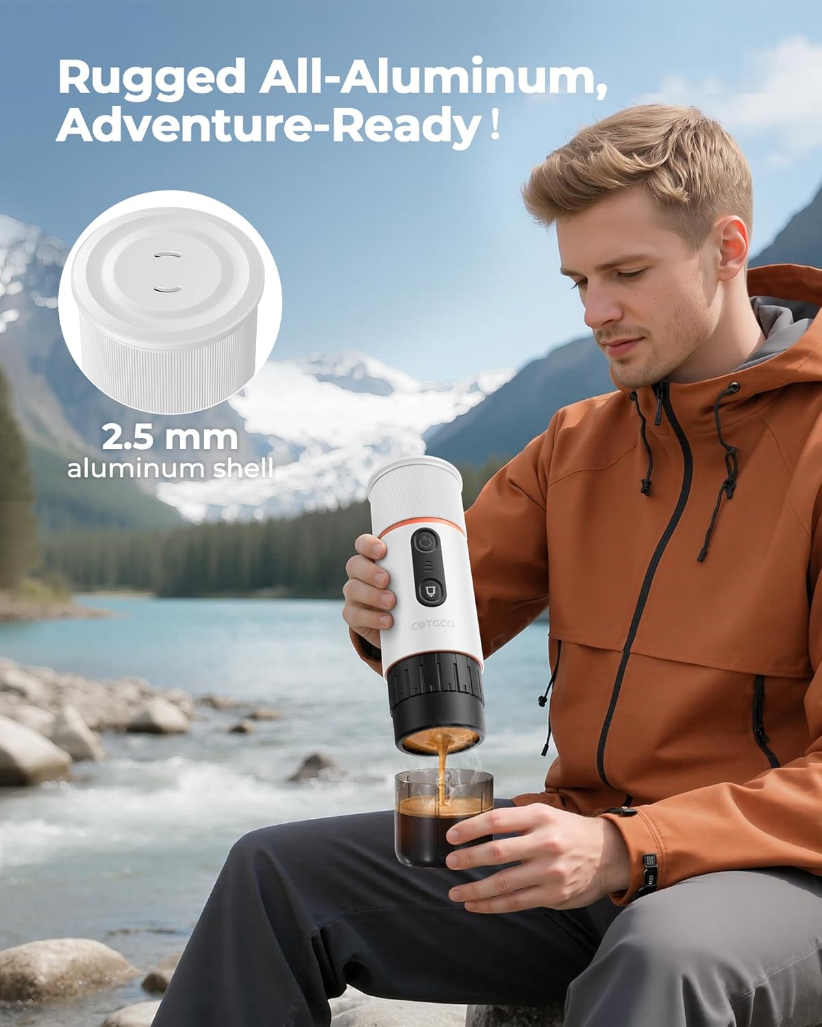 Portable Espresso Maker 20 Bar Self‑Heating & Auto-off | 13500 mAh Battery Brews 8 Shots | 12 V Mini Coffee Machine Compatible with Nespresso Original Pods | Car/Travel/Camping