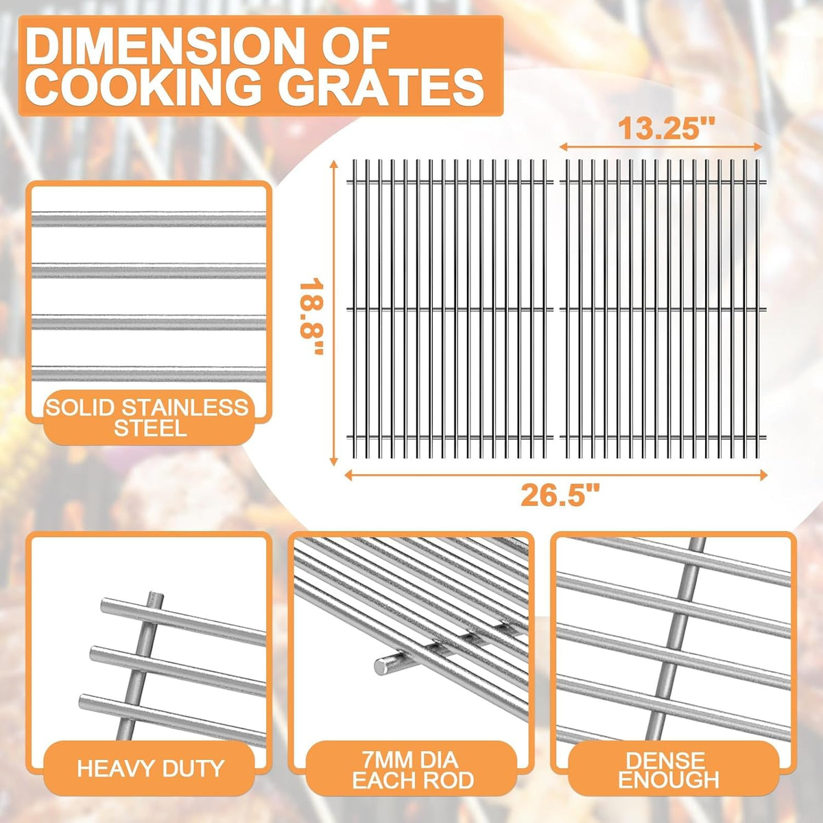 66802 Genesis II GS4 Grill Grates for Weber 3 Burner Genesis 2 GS4 Grill Parts Replacement Weber Genesis II/II LX 300 SER II E310 E315 Accessories 66095 Genesis 300 (2022 YRS) Stainless Steel 18.8''L