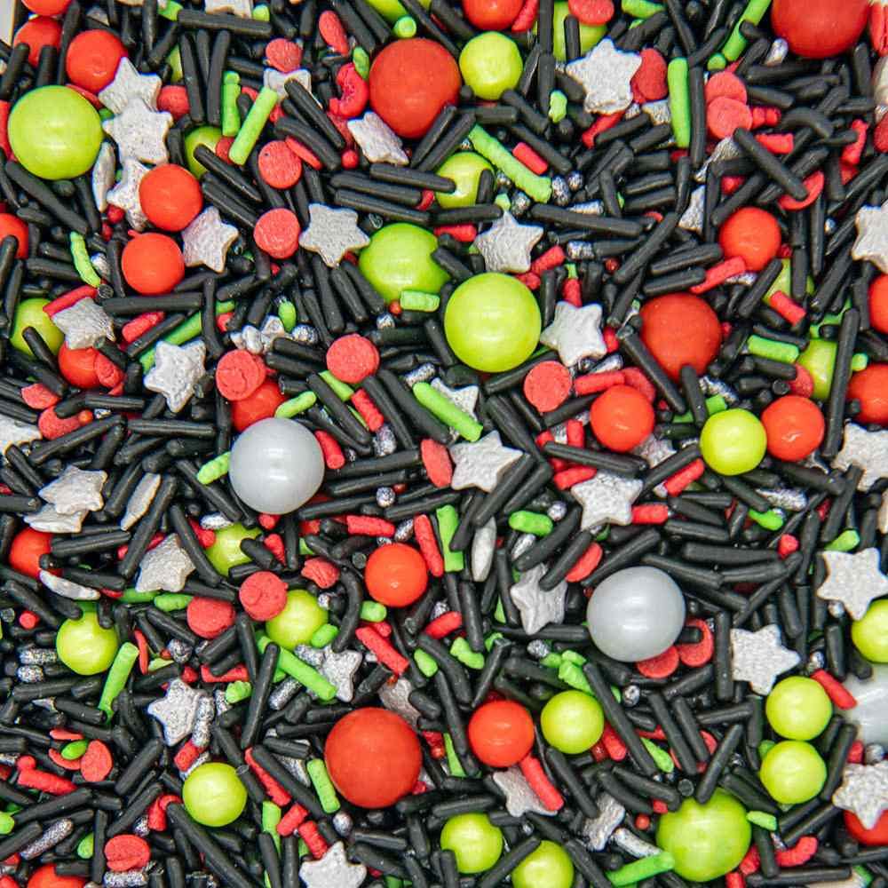 Star Wars Sprinkles for Cake Decorating - Galaxy Sprinkles for Cupcake Decorating and Baking in Black Jimmies, Red Nonpareils with Silver Stars - Star Wars Cake Decorations for Birthday