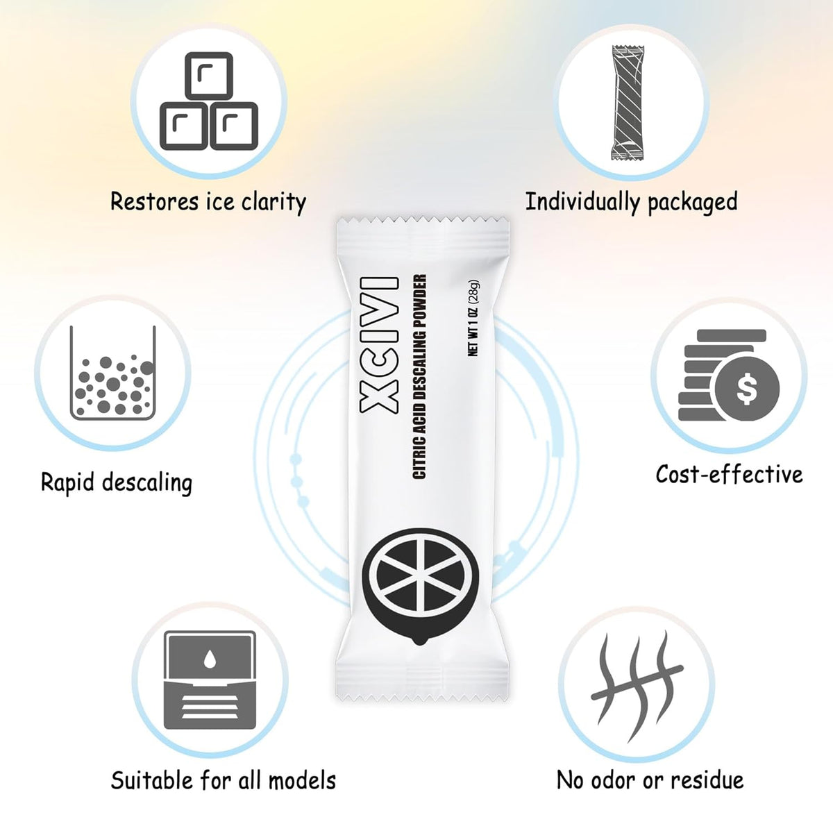 xcivi Household Ice Maker Descaling Powder Compatible with GE Profile Opal Ice Maker, Ice Machine Cleaner Maker Descaler, Helps Remove Hard Water and Mineral Buildup, Individually Packed (12)