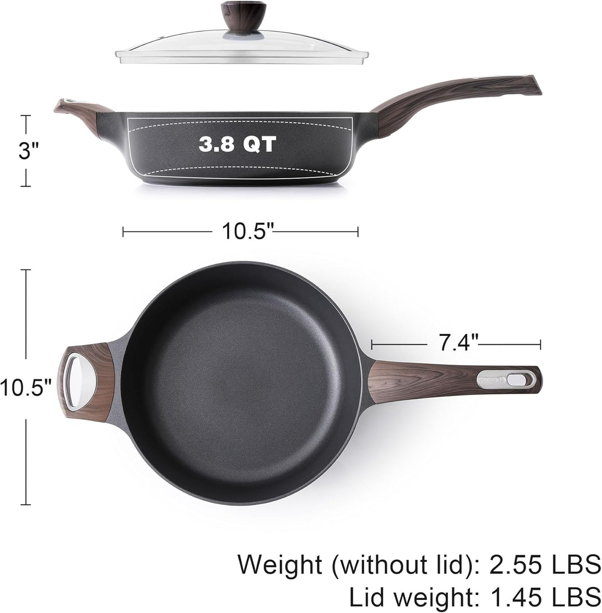SENSARTE Nonstick Frying Pan Skillet with Lid, 10.5 Inch Deep Frying Pan, 3.8 Qt Non Stick Saute Pan with Cover, Induction Pan, Healthy Non Toxic Cooking Pan with Helper Handle, PFOA PFOS Free