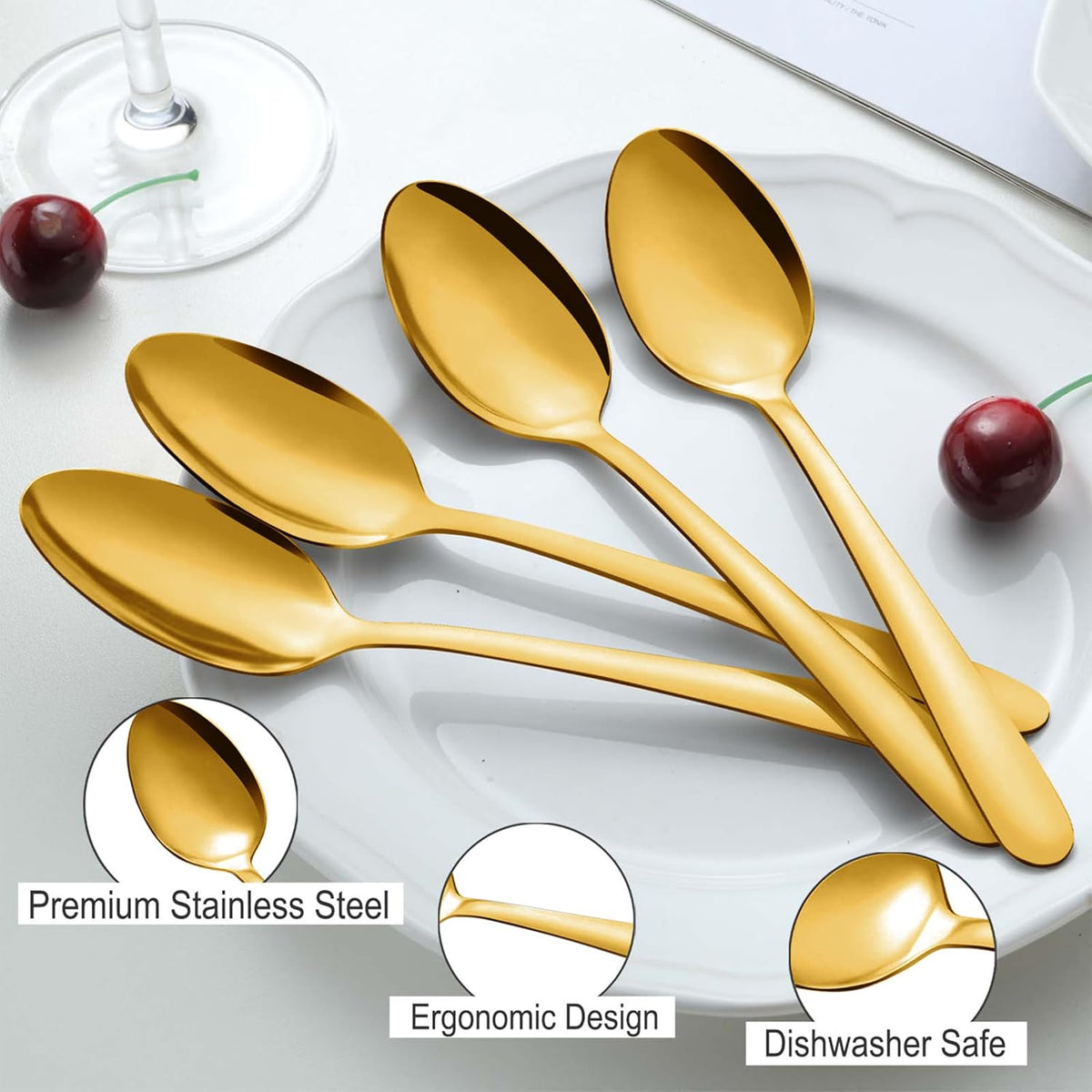 Pleafind 36 Pieces Gold Teaspoons Set - 6.2 inch, Spoon Silverware, Stainless Steel Tea Spoons, Mirror Polished Small Teaspoon, Dessert Spoons for Home, Kitchen, Restaurant, Dishwasher Safe