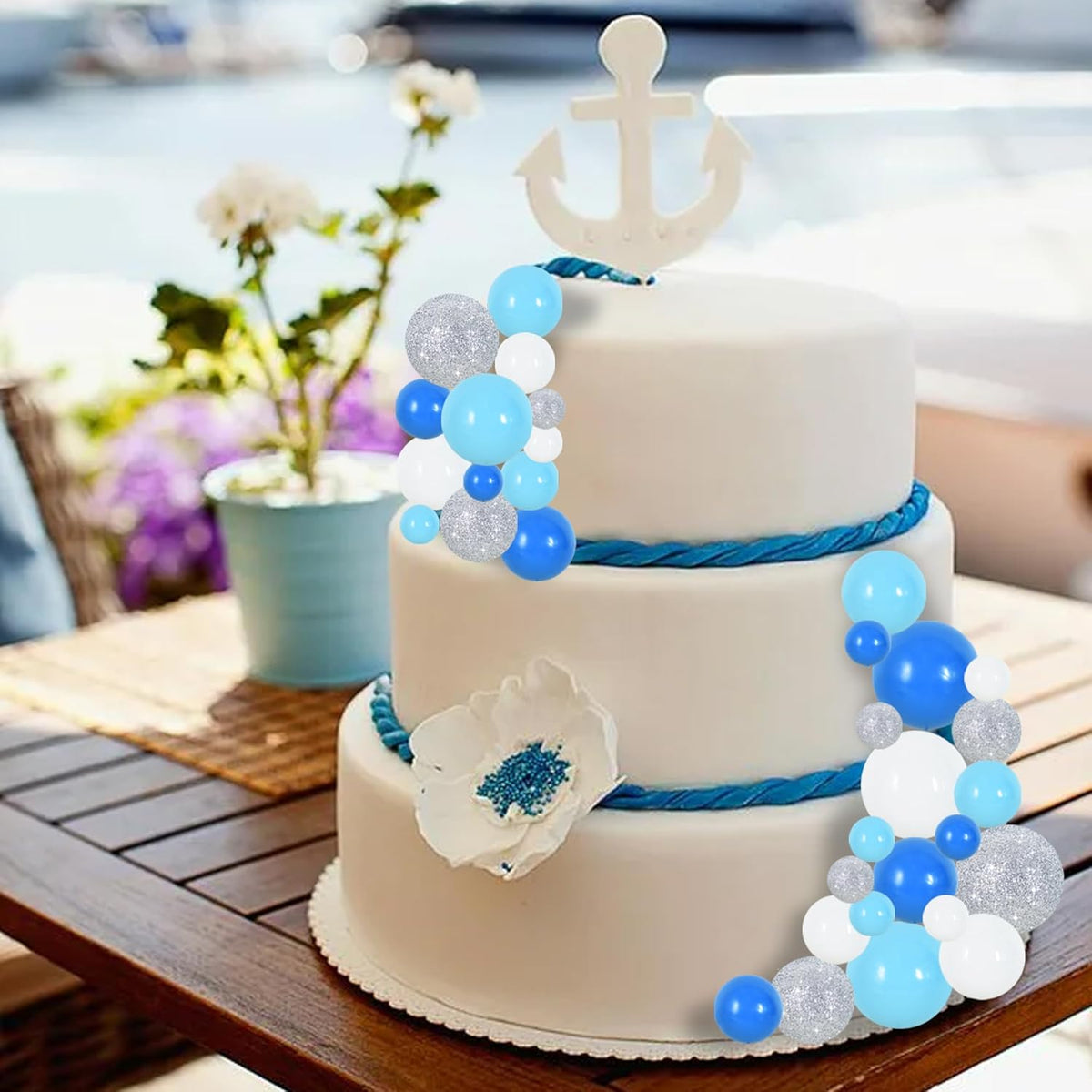 BEISHIDA 40 Pcs Foam Ball Cake Toppers with Sticks Mini Cake Decorations for Birthdays, Boys Party, Baby Showers, DIY Baking Supplies, Winter Party (Blue，White，Silver)