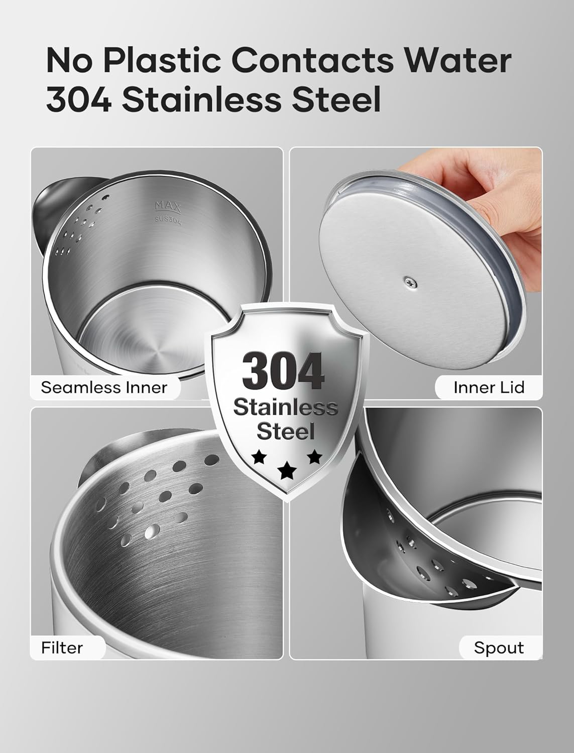 Sekaer Small Electric Tea Kettle Stainless Steel 0.8L Portable Travel Hot Water Boiler, Mini Electric Coffee Kettle with Auto Shut-Off & Boil Dry Protection, Cordless Base & White