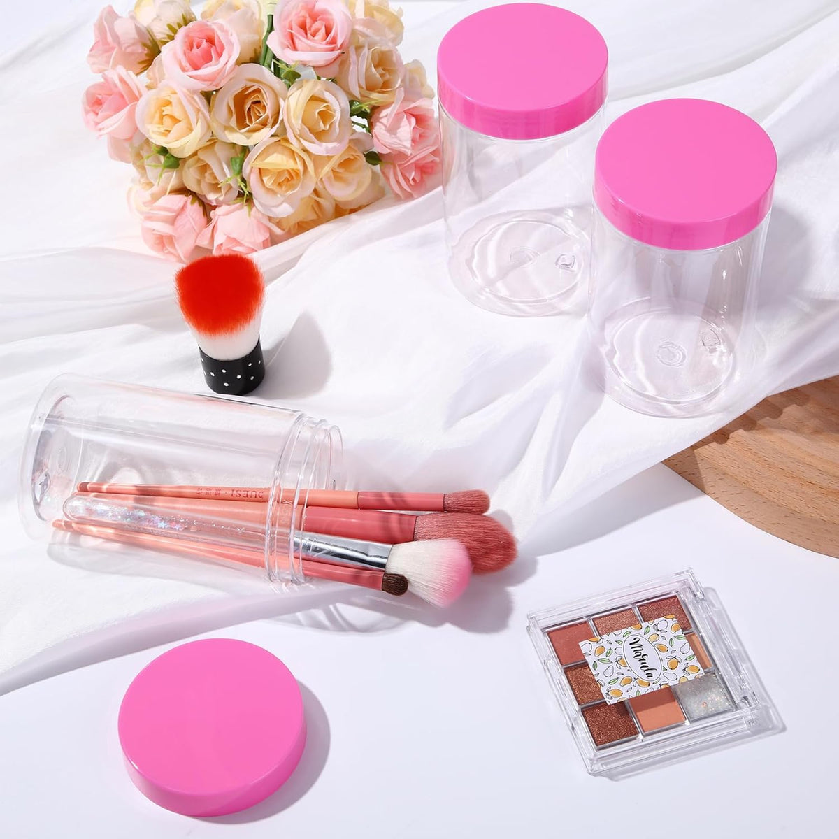 Patelai 4 Pieces Round Wide-mouth Leak Proof Plastic Container Jars with Lids for Travel Storage Makeup Beauty Products Face Creams Oils Salves Ointments DIY Making(12 Ounce,Pink)