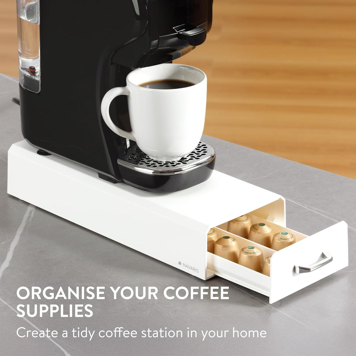 Navaris Coffee Pod Holder, Cream - Compact, Space Saving Coffee Capsule Storage Holders - Durable Espresso Organiser Station - Coffee Machine Drawer Ideal for Small Kitchens
