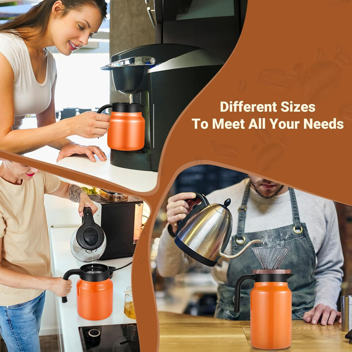 51Oz Thermal Coffee Carafes For Keeping Hot/Cold, Stainless Steel Coffee Carafe, Dustproof Insulated Water Carafe for Party/Home,Orange