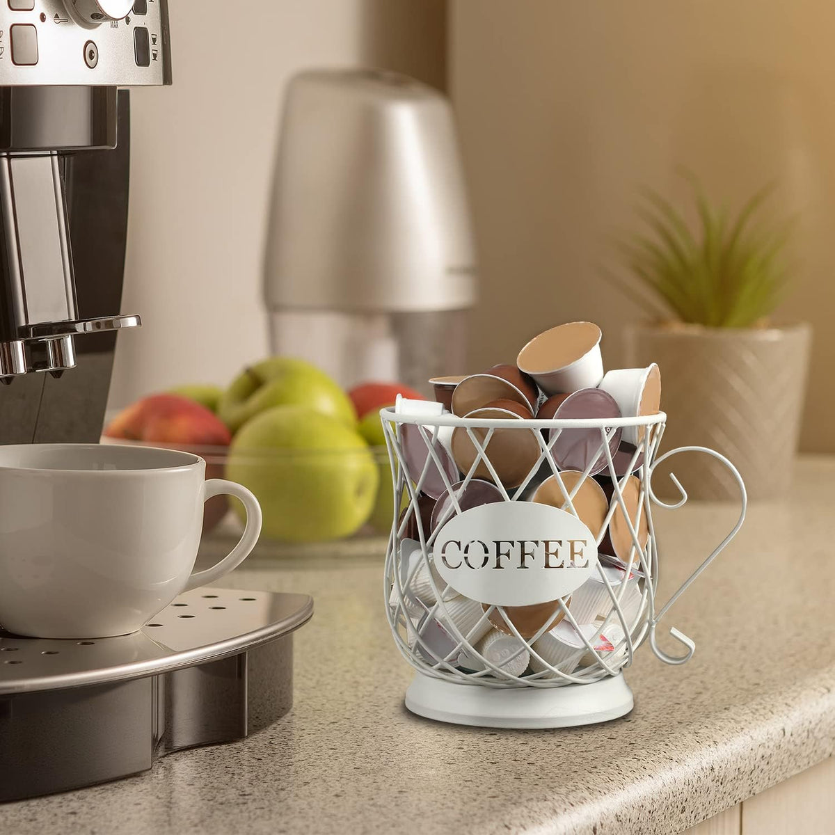 TreeLen Coffee Pod Capsule Storage Holder for 35 K Cups Capacity K Cup Holder K Cup Organizer for Counter Coffee Bar and Coffee Table - White
