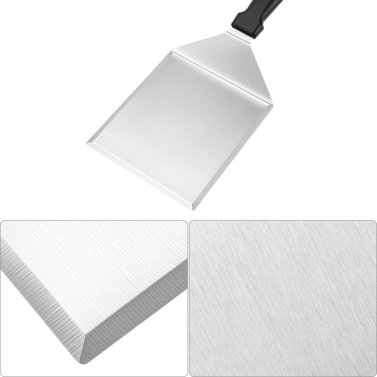 QWORK Stainless Steel Large Grill Spatula with Reinforced Heat-Resistant Handle, 6"x5", Heavy-Duty Metal Spatula, Smashed Burger Turner Scraper