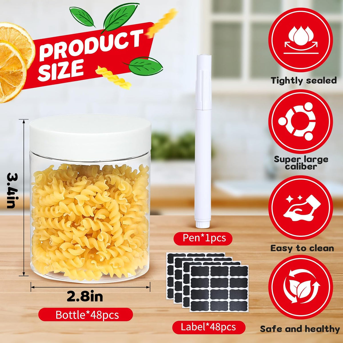 48 PCS 8 OZ Plastic Jars with Screw On Lids,Labels Refillable Empty Round Slime Containers for Storing Dry Food, Honey Jam, Cream, Butter, Lotion, White