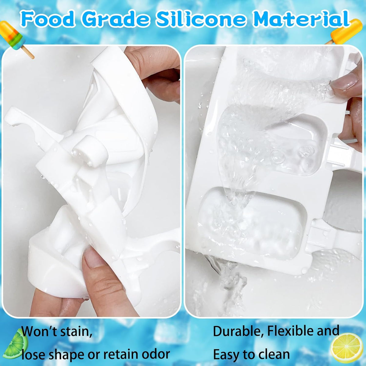 8 Set Silicone Popsicle Molds 4 Cavities Ice Cream Oval Cake Molds with 400 Sticks, Reusable Ice Pop & Cakesicle Mould forKids, DIY Frozen Treats, Summer Snacks, Parties Favors, Easy Release