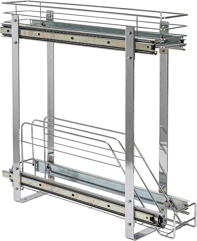 Household Essentials Glidez Multipurpose Chrome-Plated Steel Pull-Out/Slide-Out Storage Organizer for Cookware and Bakeware - 2-Tier Design - Fits Standard Size Cabinet or Shelf, Chrome
