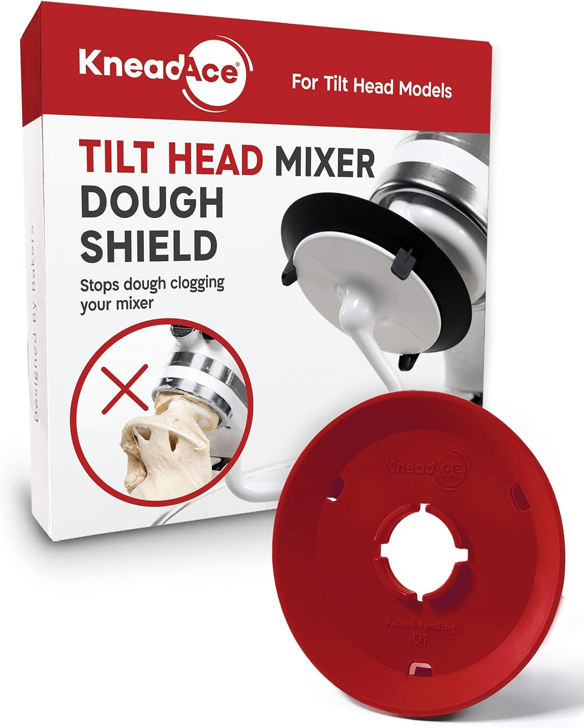 Dough Hook Shield For Kitchen Aid - Prevents Your Dough from Climbing Up and Clogging Up Your Mixer – Mess Free Mixer Accessory Compatible With Most KitchenAid C Shape Dough Hooks (Red)