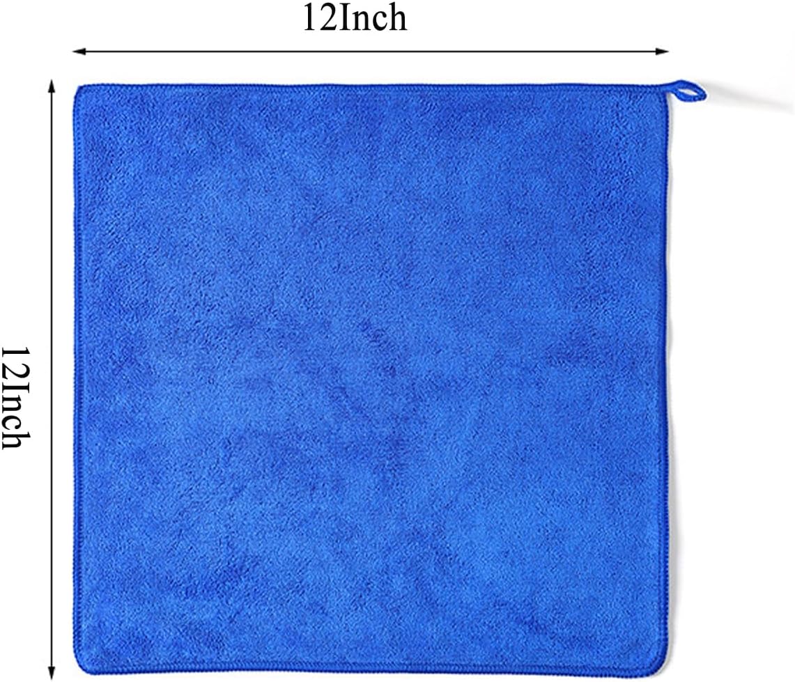 Microfiber Cloth 6Pack Cleaning Rags Absorbant Lint Free Cloth for House, Kitchen, Car, Glass, Stainless Steel, Window, Boat Cleaner-12''x 12''-Blue