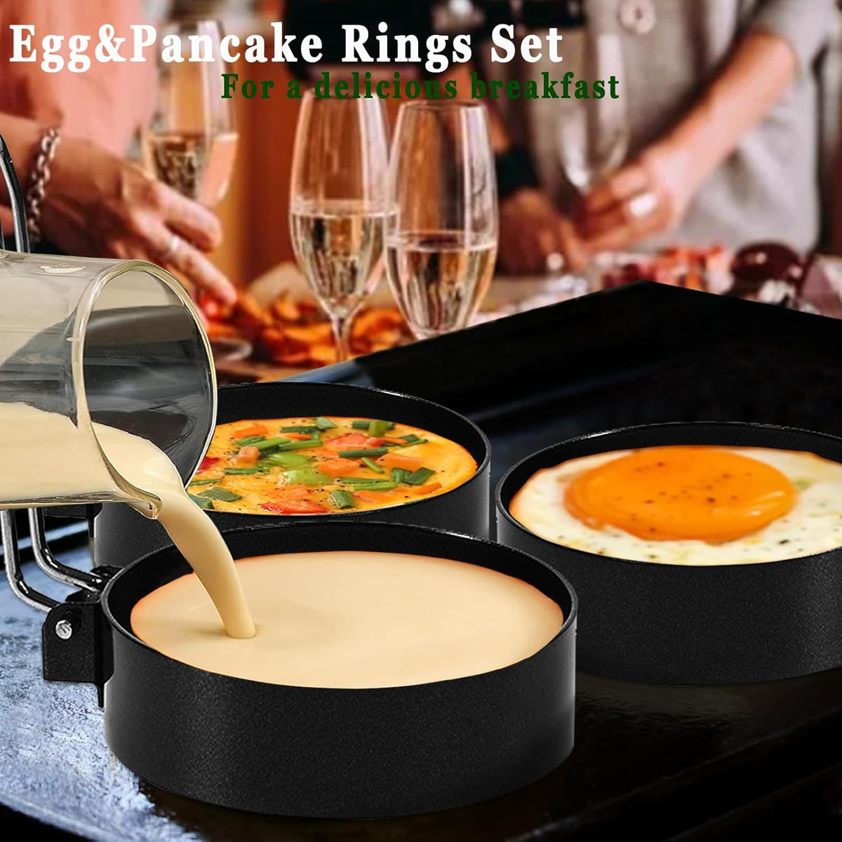 8-Piece Griddle Breakfast Kit for Blackstone - Complete Set of Griddle Accessories,Pancake Batter Dispenser, Bacon Press,Egg Rings and Basting Brush Included