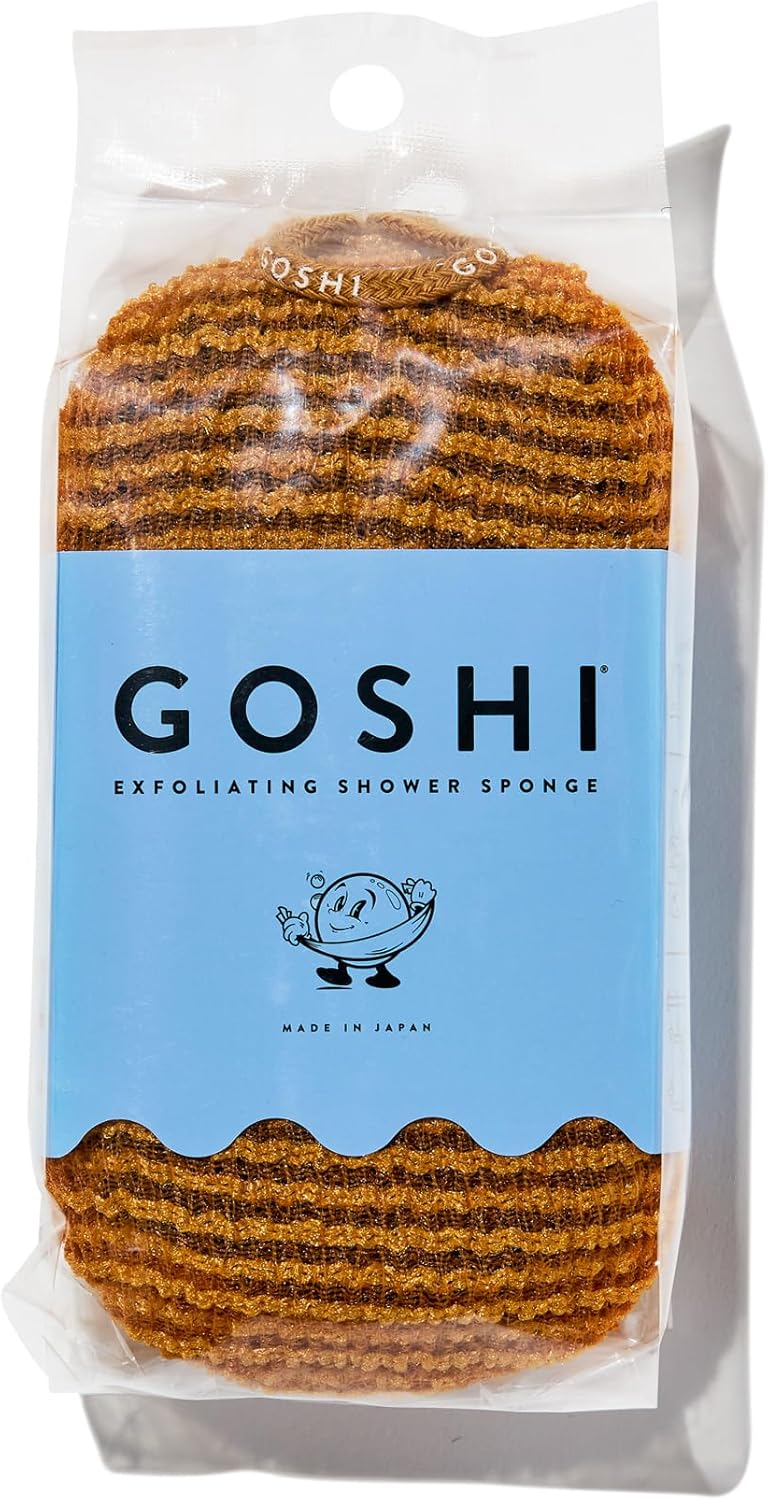 GOSHI Exfoliating Shower Sponge - Rip-Resistant, Rapid-Drying Exfoliating Bath Sponge for All Skin Types - Marigold Yellow - Made in Japan