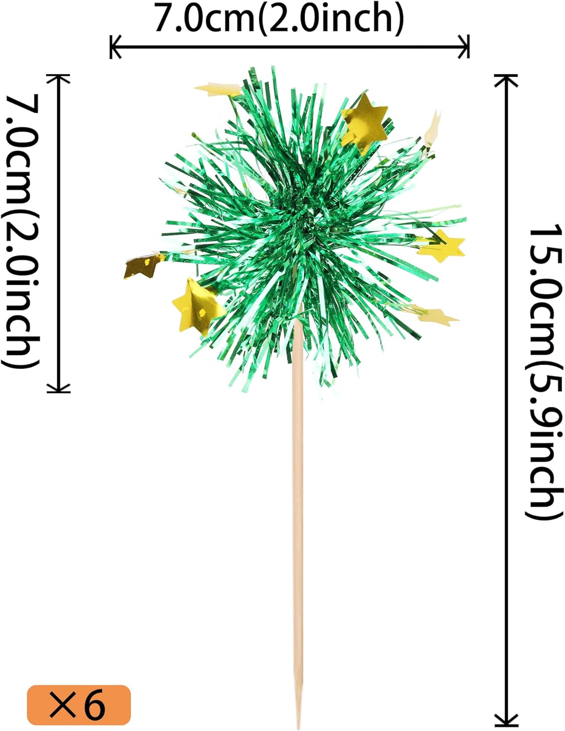 30 PCS Foil Firework Cupcake Toppers Happy Birthday Star Cupcake Picks Sparkle Tinsel Drink Stirrers Cocktail Fruit Toothpicks for Valentine's Day Wedding Birthday Party Decorations Supplies Green