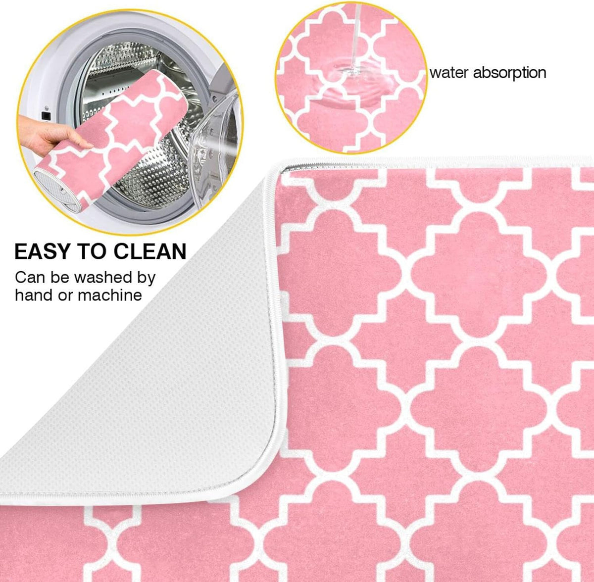 senya Super Absorbent Dish Drying Mat, Microfiber Fast-Drying Dish Mat, 24' x 18', Kitchen Dish Drying Pad, Pink Moroccan, 18x24in, (g295080414p523c558s1114)