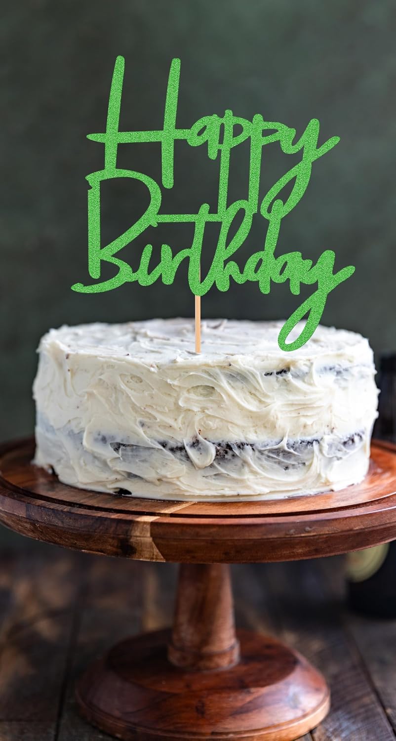 Happy Birthday Cake Topper - Glitter Green Birthday Cake Top Decorations (Green)