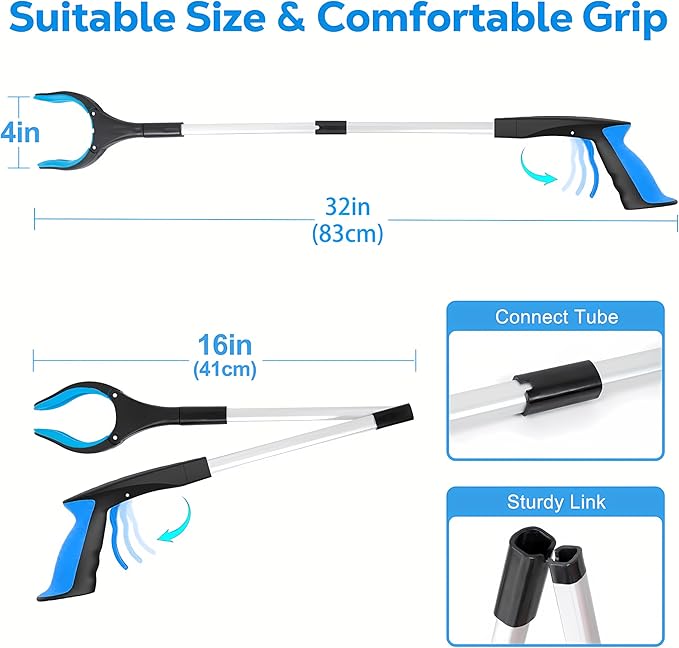 Grabber Reacher Tool - 32” Extra Long Foldable Gripper and Reaching Tool - Heavy Duty Pick Up Stick Grabbers for Seniors, Trash, Surgery Recovery Must Haves Gifts (Blue)