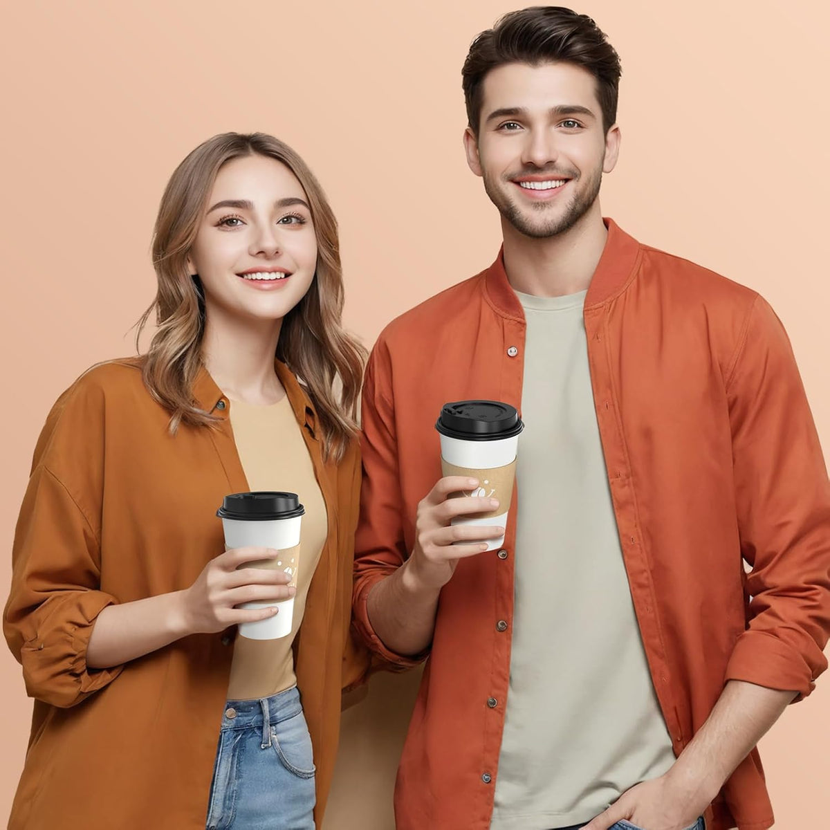 Coffee Cups with Lids and Sleeves, 16 oz 50 pack To Go Cups with Lids, Paper Hot Coffee Cups for Hot & Cold Beverage (White, 16 oz)
