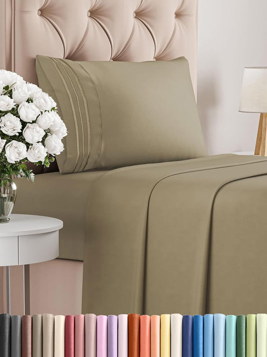 Twin XL Size 3 Piece Sheet Set - Comfy Breathable & Cooling Bed Sheets Set - Hotel Luxury Bedding for Women, Men, Kids, Teens, Boys & Girls - Deep Pockets, Ultra-Soft, Wrinkle Free - Oeko-Tex - Khaki