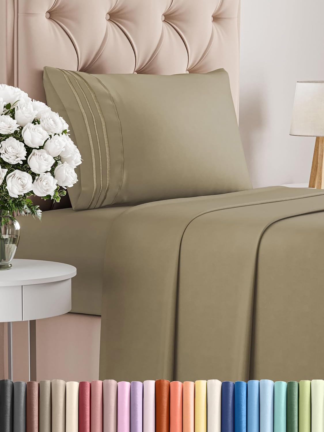 Twin Size 3 Piece Sheet Set - Comfy Breathable & Cooling Bed Sheets Set - Hotel Luxury Bedding for Women, Men, Kids, Teens, Boys & Girls - Deep Pockets, Ultra-Soft and Wrinkle Free - Oeko-Tex - Khaki