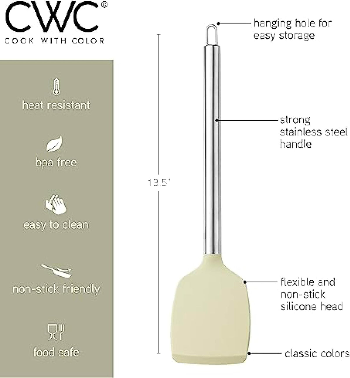 COOK WITH COLOR Silicone Cooking Utensils, Kitchen Utensil Set, Easy to Clean Silicone Kitchen Utensils, Cooking Utensils for Nonstick Cookware, Kitchen Gadgets Set, 10 Pieces, Green
