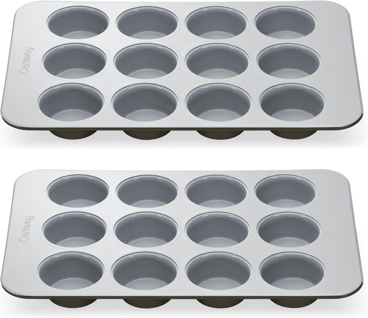 Caraway Non-Stick Ceramic 12-Cup Muffin Pan Duo - Naturally Slick Ceramic Coating - Non-Toxic, PTFE & PFOA Free - Perfect for Cupcakes, Muffins, and More - Black
