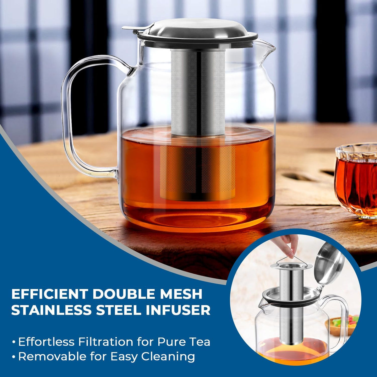 Aquach 68oz Glass Teapot with Stainless Steel Removable Infuser, Stovetop & Dishwasher Safe, Perfect for Brewing Loose Leaf Tea