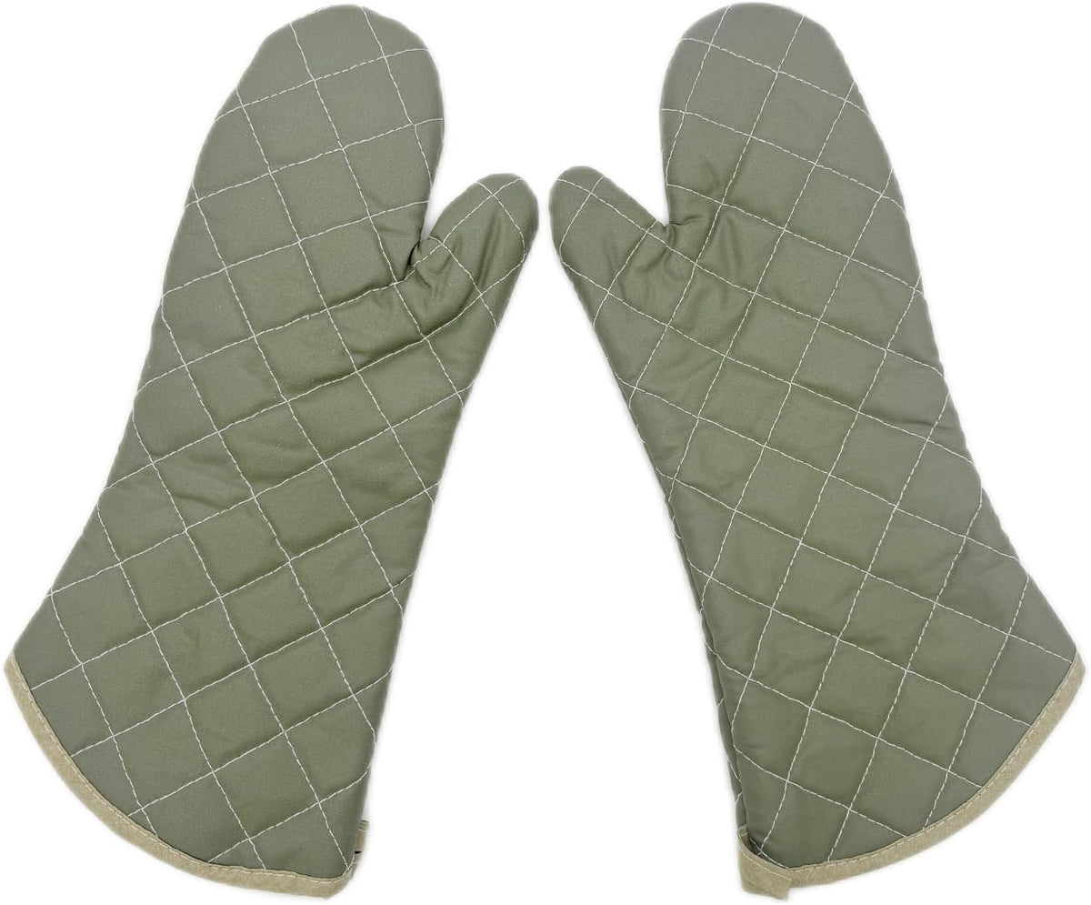 17 Inch Extra Long Heat Resistant Oven Gloves New Cotton Oven Mitts Kitchen Gloves High Temperature Cooking Tool BBQ Gloves (17" Green)