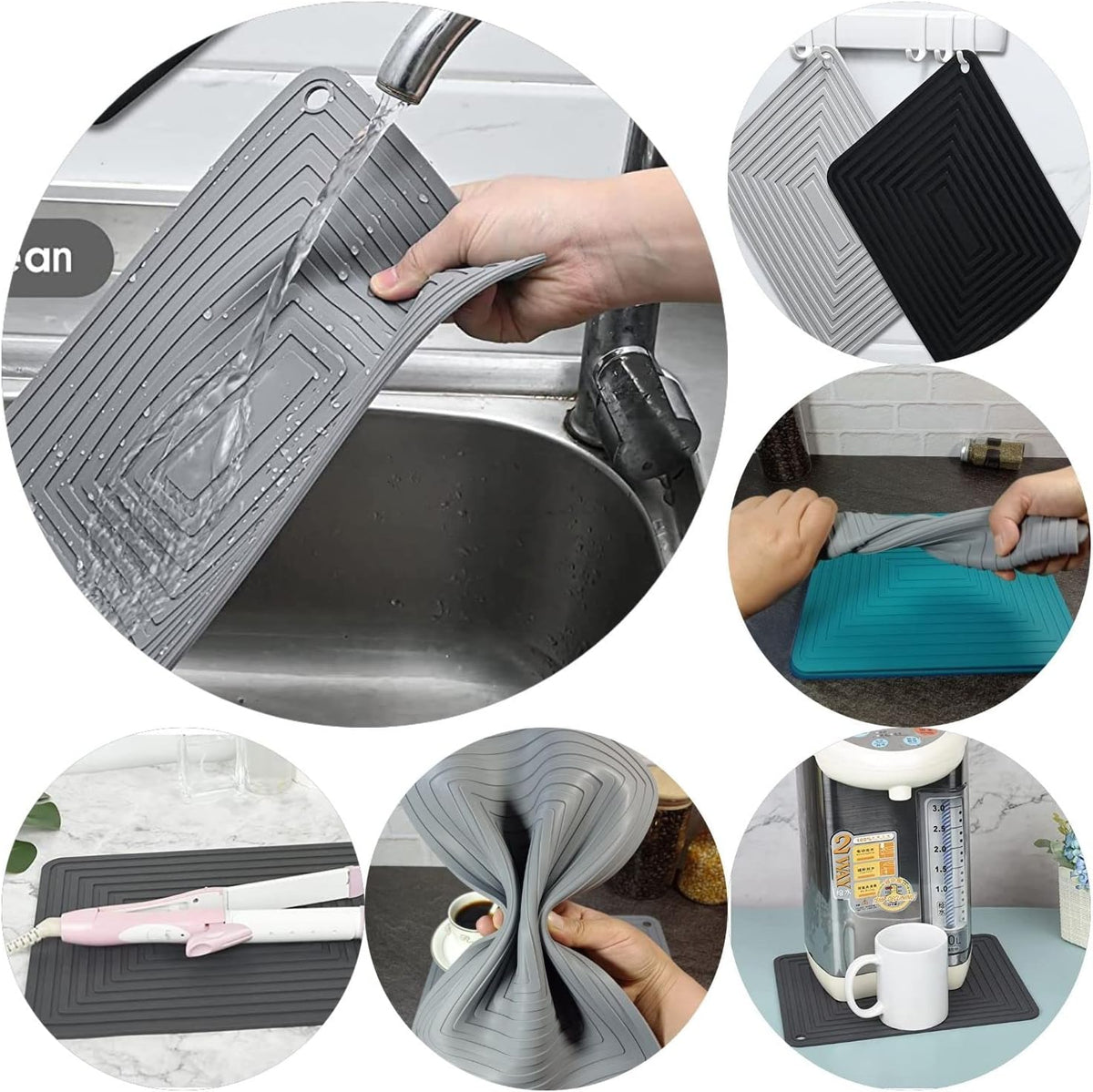 Silicone Trivets Mats Set, Trivets for Hot Dishes, Pots and Pans, 9 x 12 Inches Blue Silicone Hot Pads for Kitchen, Multi-Purpose Heat Resistant Pot Holder Mat Set 2