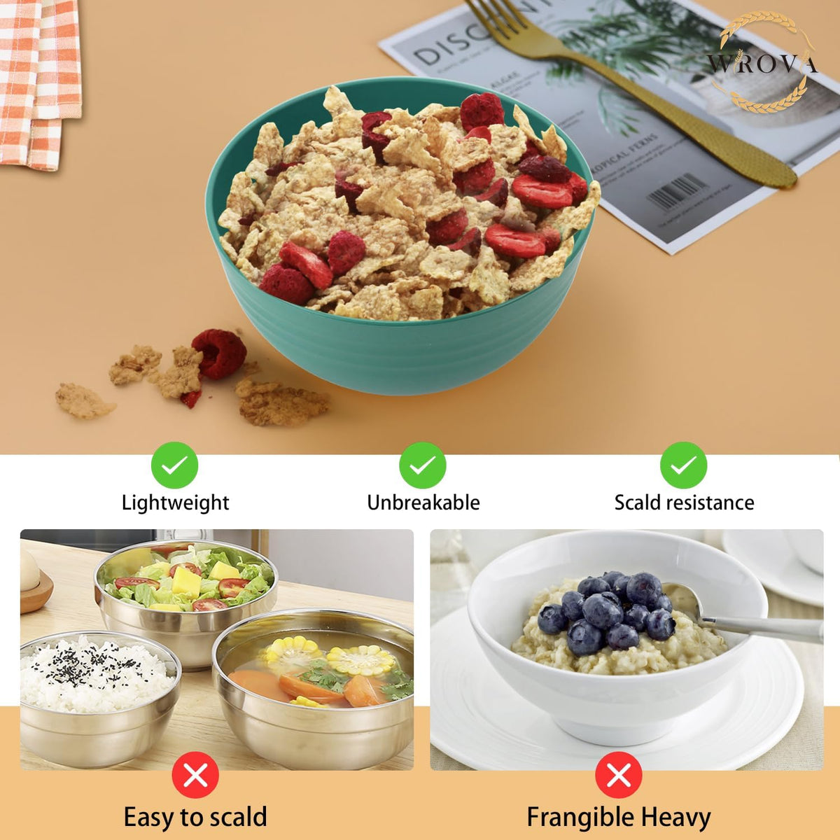 Wheat Straw Bowl Sets,8 PCS Unbreakable Cereal Bowls 26 OZ,Microwave and Dishwasher Safe Bowls,Kids Bowl suitable for cereal,salad,snack and soup (Green)