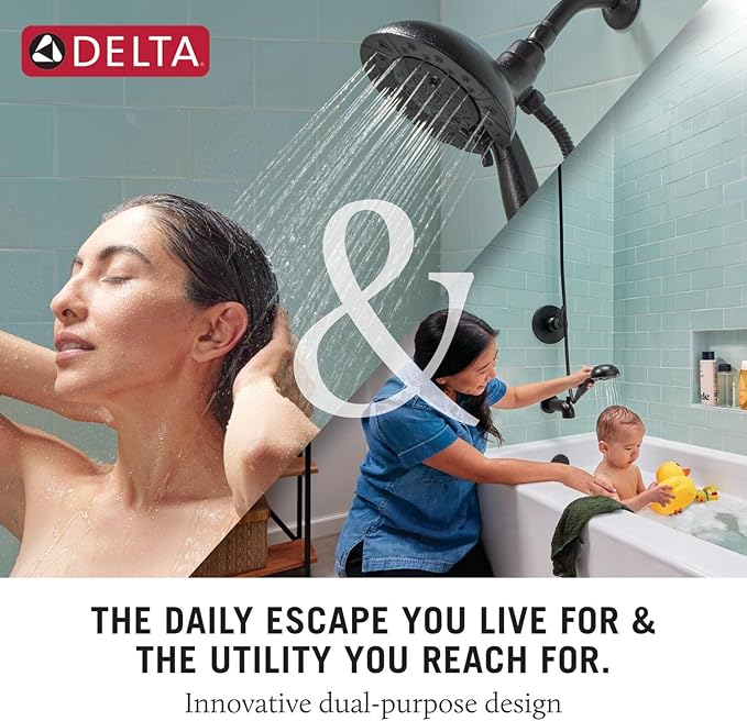 Delta 4-Setting In2ition 2-in-1 Dual Shower Head with HandHeld Spray, Brushed Nickel Detachable Shower Head with Hose, Showerhead, 1.75 GPM Flow Rate, SpotShield Nickel 75486CSN