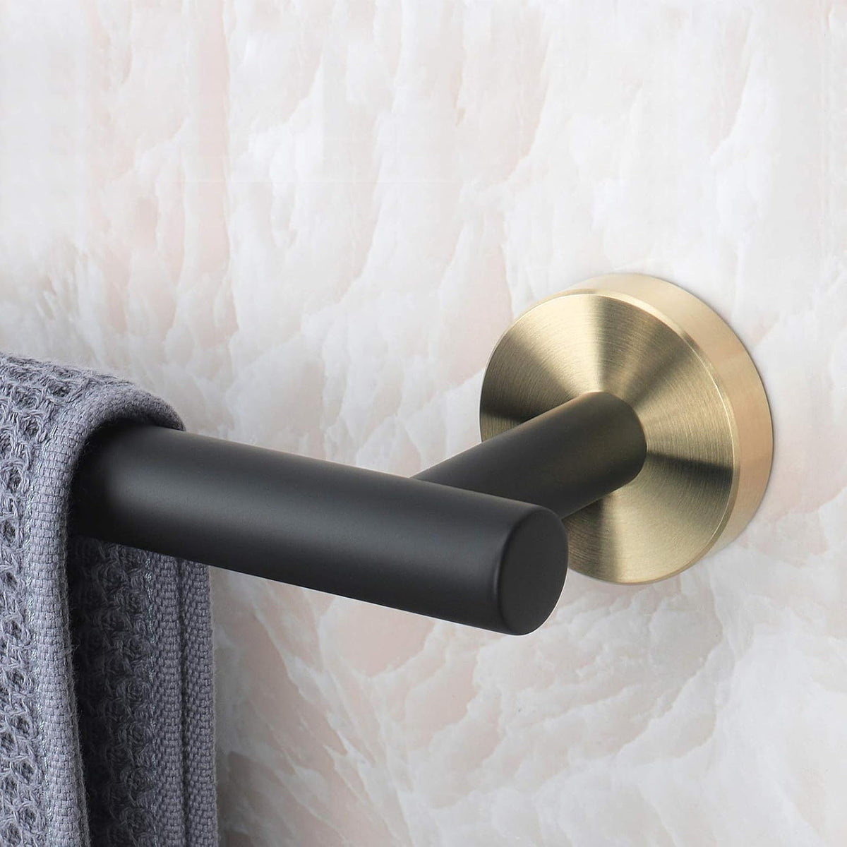 NearMoon Bath Towel Bar, Bath Accessories Thicken Stainless Steel Shower Towel Rack for Bathroom, Towel Holder Wall Mounted (1 Pack, Matte Black & Gold, 16 Inch)