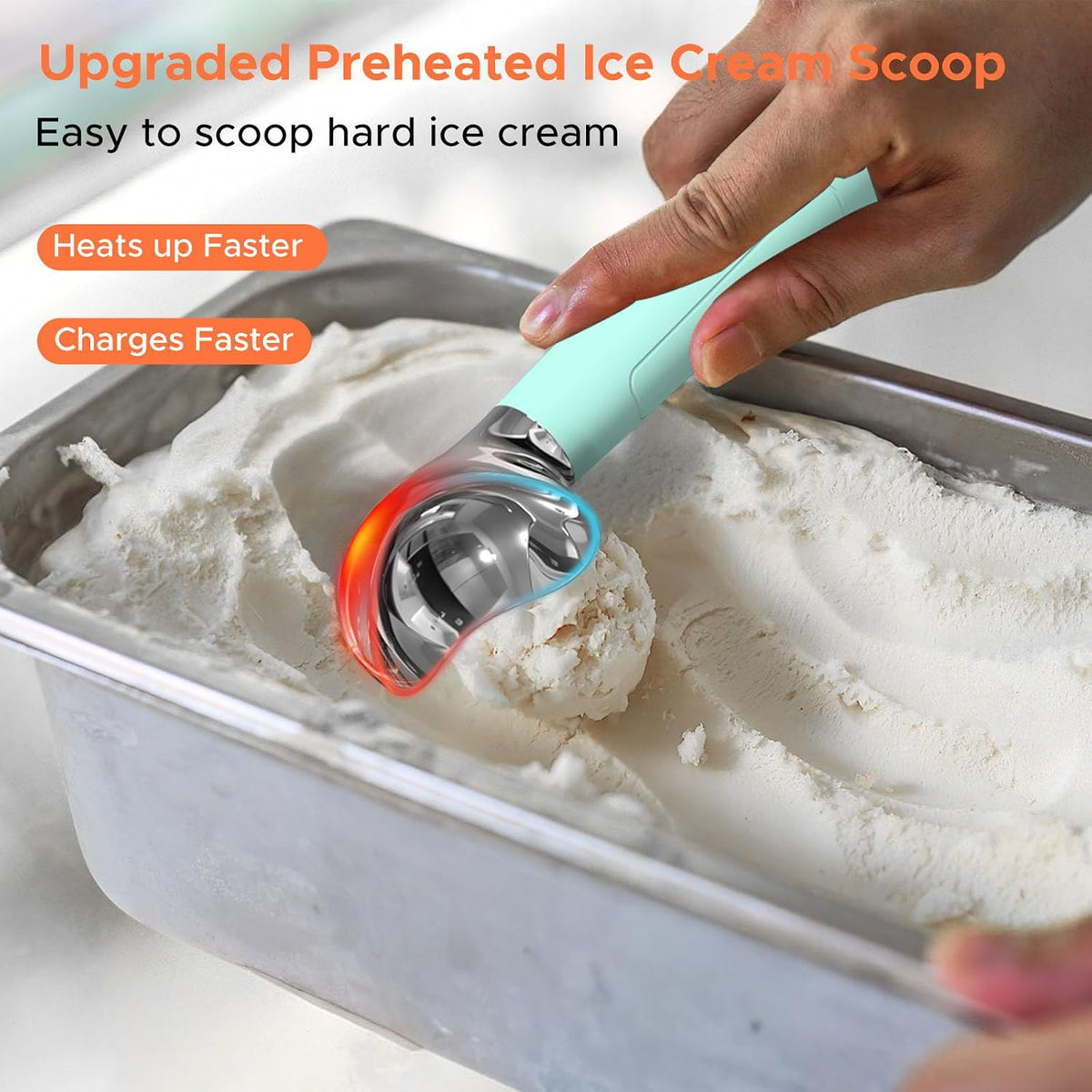 LT LAUDTEC Heated Ice Cream Scoop, Rechargeable Electric Warming Scooper, LED Display, Heats to 158F, IP67 Waterproof, Easy for Seniors & Kids (Blue)