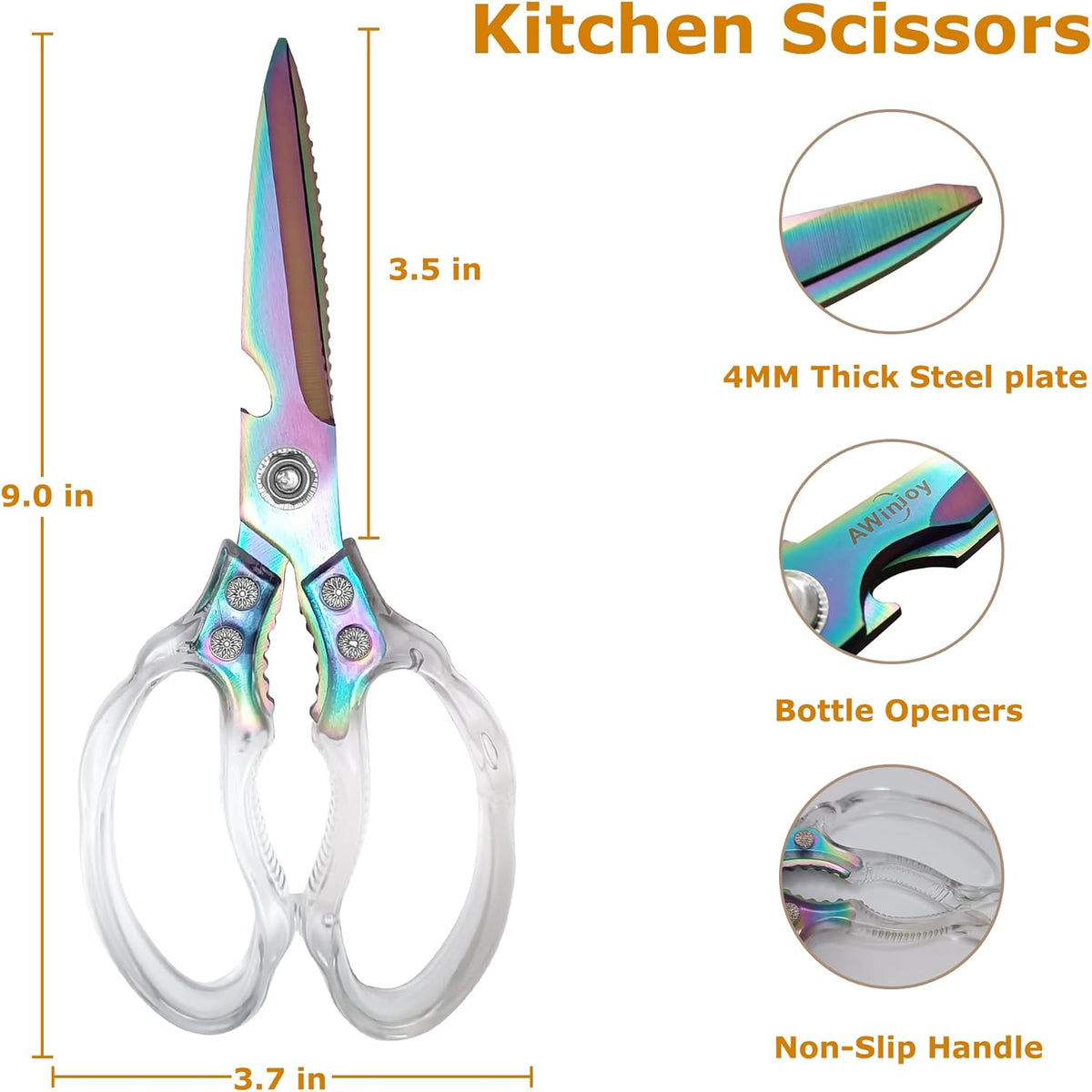 Kitchen Scissors, Heavy Duty Sharp Kitchen Shears, Stainless Steel & Aluminum, Transparent, Serrated Edge, Day Style, 1 Count