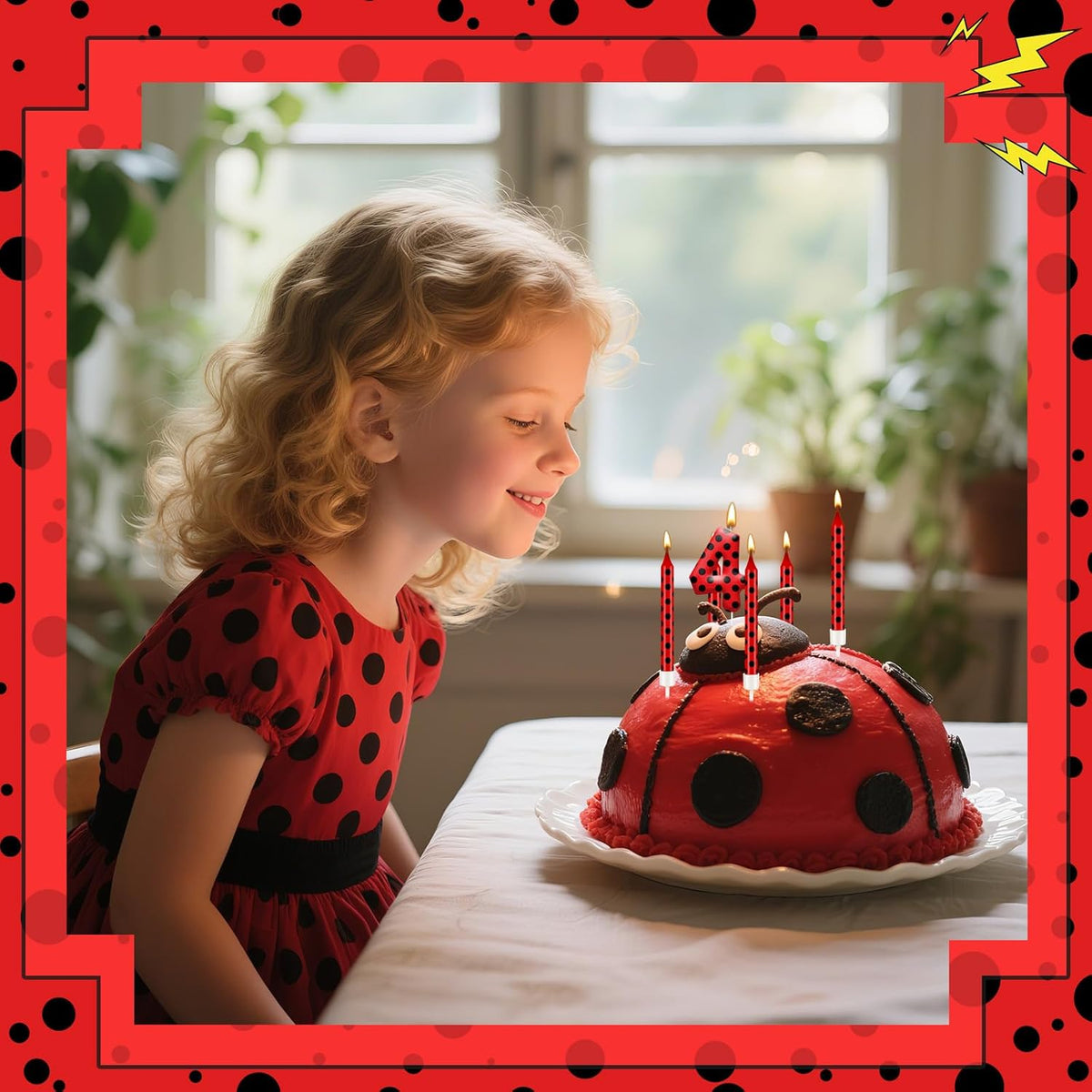 13PCS Ladybug Theme Birthday Candles Set - Red & Black Polka Dot Decorative Candles for Kids Ladybug Themed Parties, Baby Showers, Birthday Cakes, and Ladybird Inspired Celebrations(Number 4)