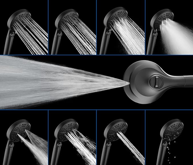 Black Shower Heads with Handheld Spray Combo 2.5GPM: 10” Rainfall Shower Head & Detachable Shower Head, 9 Spray Settings Handheld Shower Head with ON/OFF Switch and 15-Stage Filter