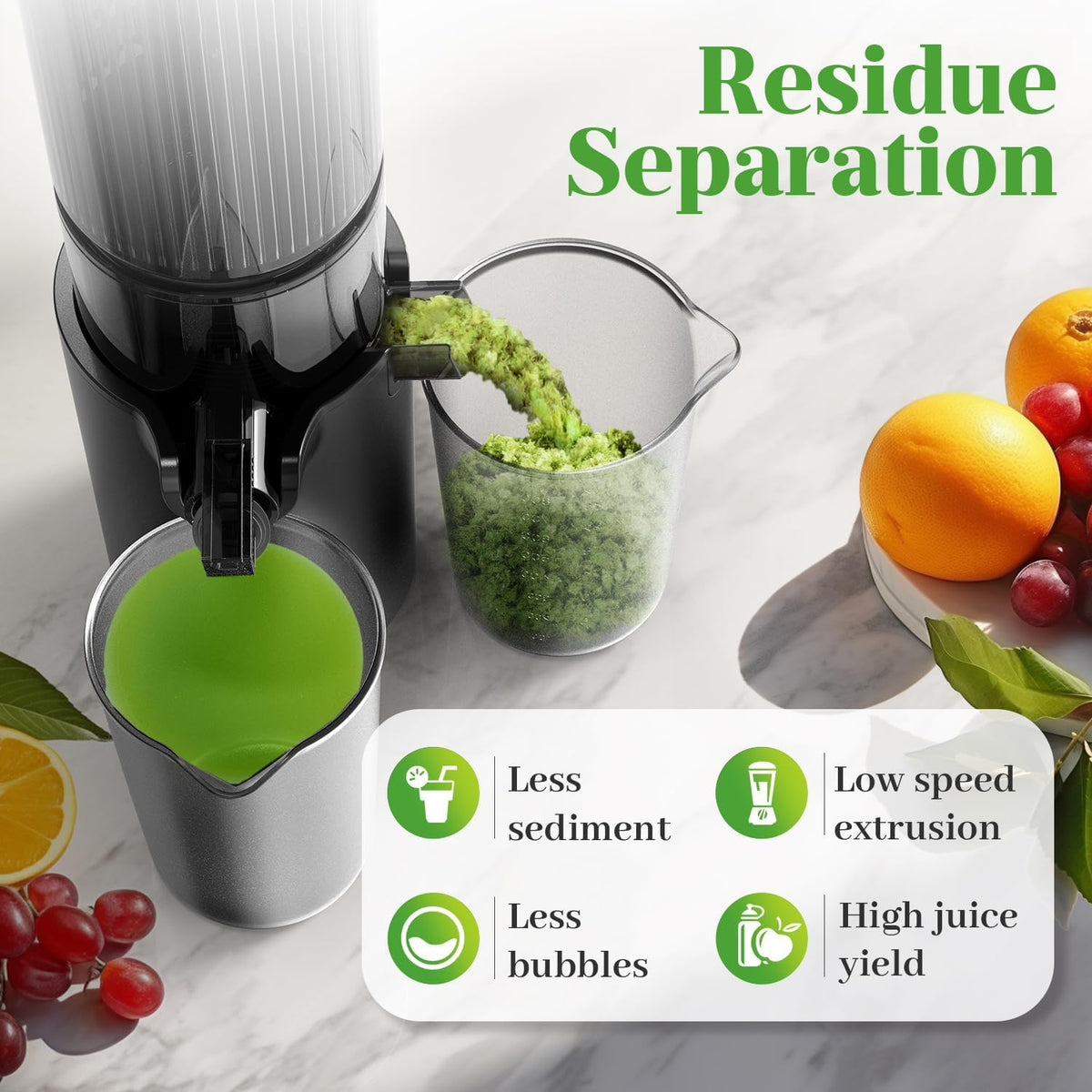 Cold Press Juicer, 5.4" Wide Feed Chute Juicers with 350w Power Motor, Slow Masticating Juicer Machine with High Juice Yield for Whole Vegetables & Fruits, Easy to Clean, Grey(pro)