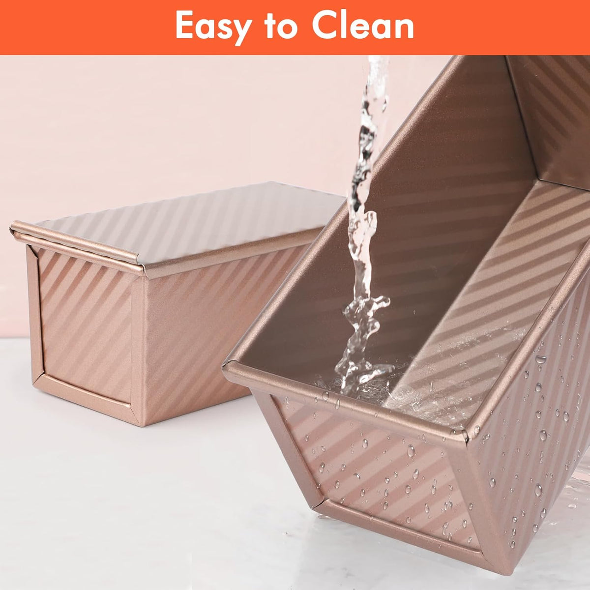 Beasea Pullman Loaf Pan With Lid, 2 Pack 0.5 lb Small Non-Stick Carbon Steel Mini Toast Box for Homemade Bread Oven Baking - Rose Gold
