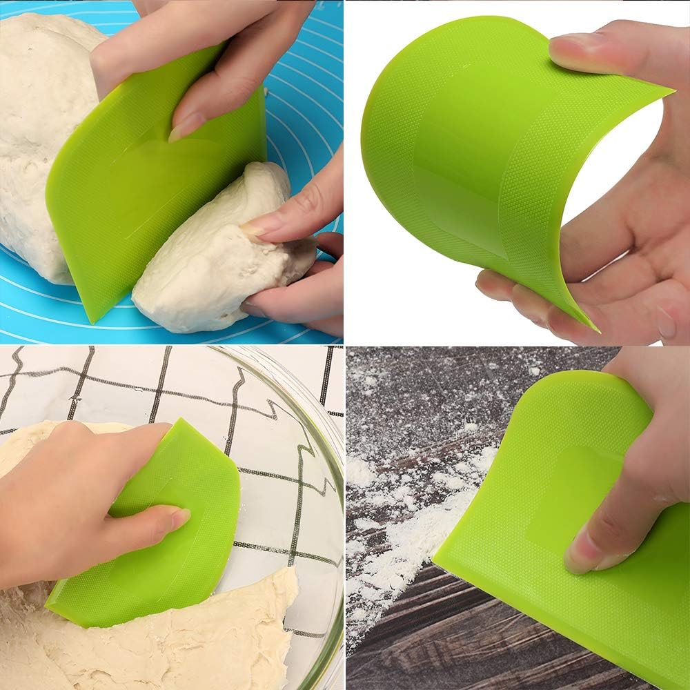 Bench Scraper Food Vegetable Chopper,Stainless Steel Pizza Dough Scraper-Flexible Plastic Bowl/Cake Scraper 5-Piece Set,Bread/Pastry/Pizza/Flour/Cheese Cutter (Yellow)
